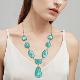 Bocar Bubble Chunky Necklace Alloy Necklace Resin Statement Pendant Necklace for Women (NK-10748-Aqua Green)