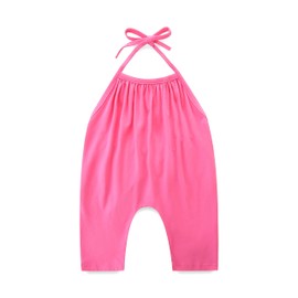 JingleBaBa Summer Kids Backless Strap Romper Loose Fitting Haren Jumpsuit Toddler Halter Outfit For Girls 3-4T