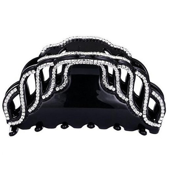 Suoirblss Woman Girls Large Fancy Rhinestones Claw Clip Jaw Clips Elegant Hair Clamp Grip Hairpin for Thick Hair (Black)