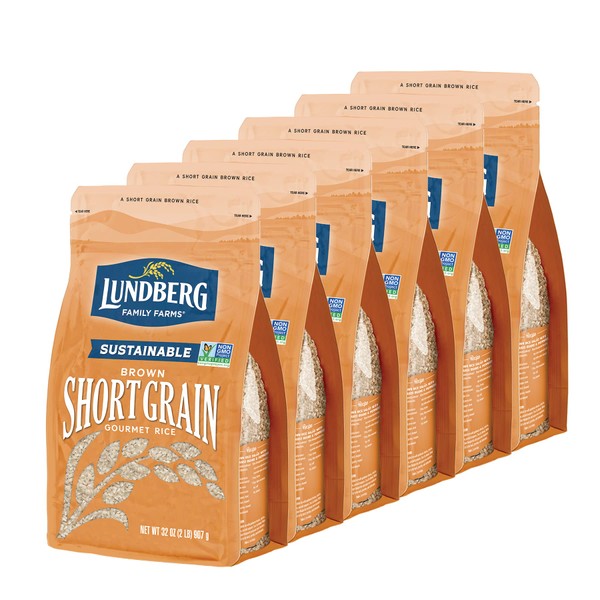 Lundberg Short Grain Brown Rice, 2lb (6 count), Gluten-Free, Non-GMO Project Verified, Vegan, Kosher, 100% Whole Grain6