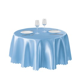 Counfeisly 1 Pack 60 Inch Light Blue Round Tablecloth, Silky Satin Tablecloth Overlay Smooth Fabric Table Cover, Table Decoration for Wedding Party Banquet Events