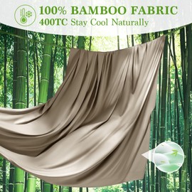 Shilucheng 100% Viscose Derived from Bamboo_ Sheets King Size 6pcs, Ultra Soft & Luxuriously Cooling Bed Sheets, Deep Pocket Up to 16", Hotel Silky Bedding Set (Simply Taupe)