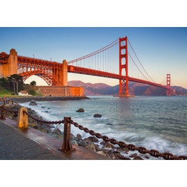 CORFOTO 10x8ft Fabric Golden Gate Bridge Backdrop California San Francisco Beach Ocean Waves Mountain Scenery Background Tourist Attractions Scenic Spots Photography Backgrounds Photo Booth