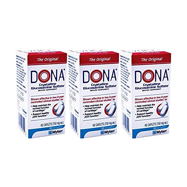 Dona Crystalline Glucosamine Sulfate, 750 Mg, 60 Count (3 Pack)