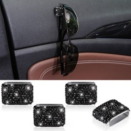 ToBeQueen Black Car Glasses Holder, Rhinestone Diamond Bling Sunglasses Holder for Car Dashboard, House, Boat, RV or Truck - Black Bling Car Accessories for Women, 4Pcs, Black