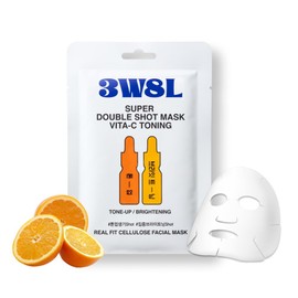 3W8L [Super Double Shot] Face Mask VitaC Toning 0.91 fl oz | Tone up Essence Facial Mask | Dull Skin Care | Daily Facial Mask | Eco-friendly Cellulose Orange Sheet Masks | Korean Skin Care