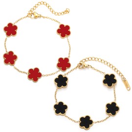 lomdung Pack of 2 Four Leaf Clover Bracelet, Lucky Bracelet, Women's Fashionable Exquisite Friendship Bracelet, Lucky Jewellery, for Wedding, Birthday, Daily Life, Gift for Women, 24 cm, Stainless