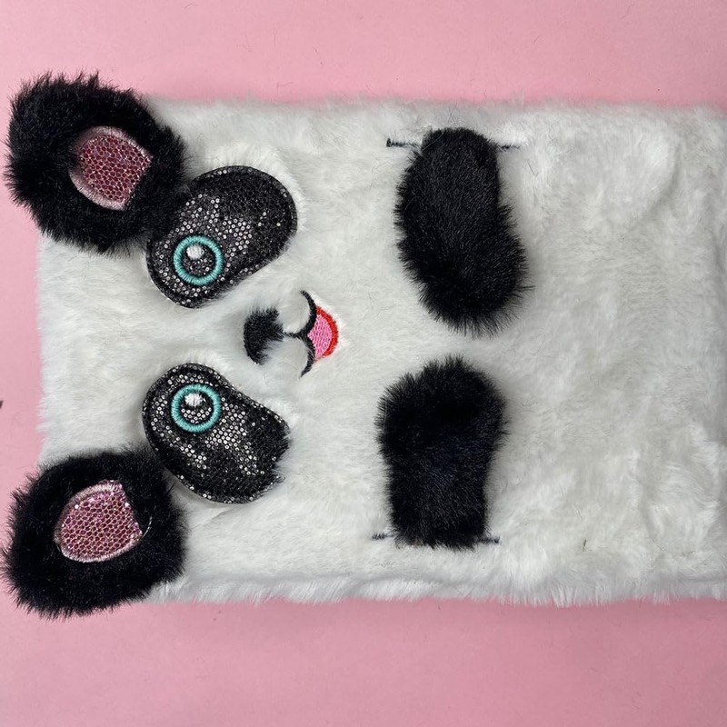 NUOBESTY Plush Notebook, Faux Fur Notebook for Kids, Panda Pattern