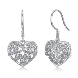 Heart Filigree Earrings for Women 925 Sterling Silver Heart Filigree Earrings Jewellery Birthday Gifts for Girls (Heart Filigree Earrings), Sterling Silver