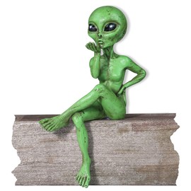 John Bernard & Company Female Alien Statue “The Flirty” 10” H Shelf Sitter Extraterrestrial Figurine Funny Home or Garden Decoration (Cosmic Green)