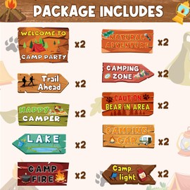 Hooqict 20 Pieces Camping Themed Party Decorations Camping Party Directional Signs for Summer Camp Decor Welcome to Camp Birthday Party Supplies Classroom Wall Door Porch Yard Sign