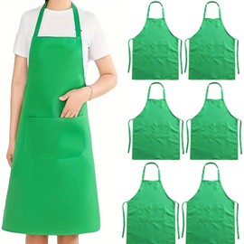 6 Pack Chef Apron Kitchen Cooking Apron with Two Pockets Baker Costume Aprons for Men and Women (Green)