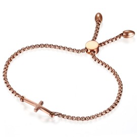 Flongo Stainless Steel Bracelet Chain Adjustable Necklace Rose Gold Cross Crucifix Charm Elegant Adjustable Women's Bracelet Women's Bangle Necklace, Stainless Steel