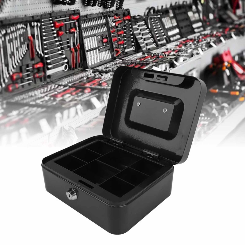 Small Locking Cash Box Portable Double Layers Safe Metal Money