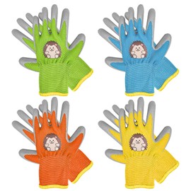 Nicphyn 4 Pairs of Work Gloves for Children 5-7 Years, Gardening Gloves, Children's Gloves, Protective Gloves with Palm Coating for Daily Housework, Green, yellow, blue, orange