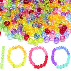 1000+ Pcs Pony Beads Kit, 6x9 mm Mixed Colors Glitter Transparent Plastic Bracelet Pony Beads for Bracelets Making Crafts Hair Braiding DIY Friendship Bracelet