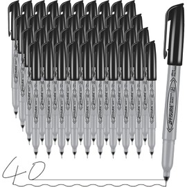 Permanent Markers, Ultra Fine Point, Black, 40 Count, 0.4mm, Fine tip permanent marker set, quick dry, waterproof, fading resists, durable, marks on paper, glass, ceramic, plastic, wood, rock, metal