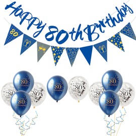 12Pcs Navy Blue Happy 80th Birthday Decorations Set for Him,Man 80th Birthday Balloons NavyBlue Gold Birthday Number 80 Banner Triangle Flag Banner for Men Boys Birthday Party Decorations Supplies
