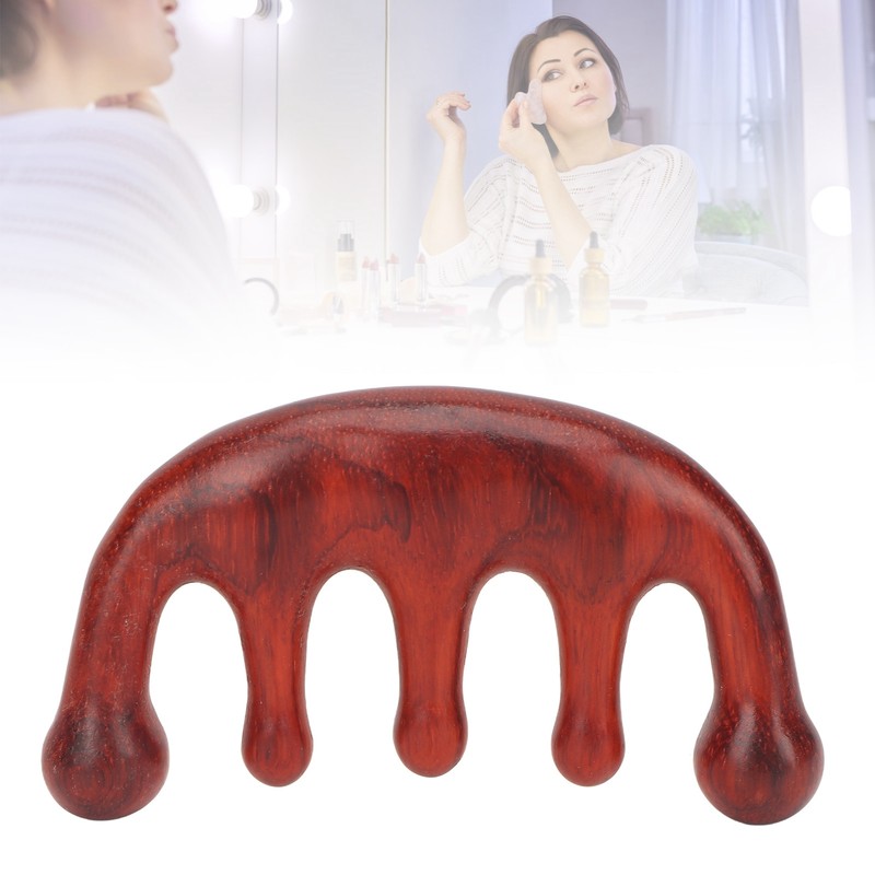Scalping Massage Comb 5 Teeth Sandalwood Gua Sha Handheld Portable