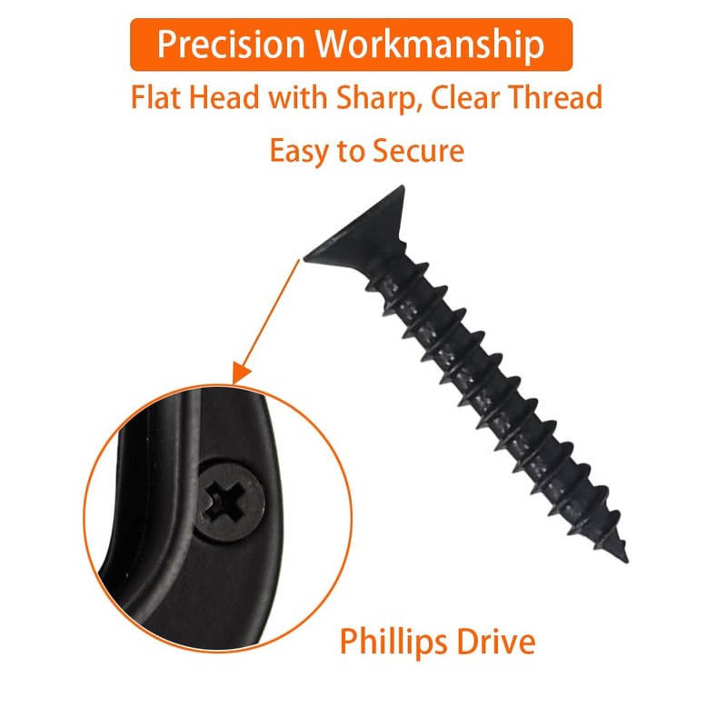 ZipSeven M4 Black Wood Screws Kit 100 pcs Phillips Flat