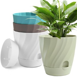 KITLAB Plant Pots with Drainage, Self Watering Pots for Indoor Plants, Home Decor Flower Planters, 4 Pack 6 Inch Plastic Planters Succulent Pots, Mix Color