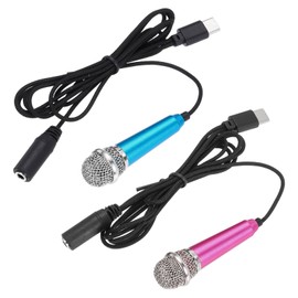 MECCANIXITY 2 Pcs Mini Microphone, Mini Mic Tiny Microphone Phone Type C Mic Small Microphone for Record Phone Voice, Blue/Hot Pink