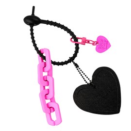 MOXRUQ Cute Heart Keychain Wristlet for Car Key, Fashion Heart Shaped Key Chain, Universal Car Key Holder (Black Style1)
