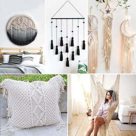 DARTKING Moon White Blue Macrame Cord 3mm x 327yards, Cotton Cord, Macrame Rope, Not Dyed, Handmade Soft 4-Strand Twisted Cotton Rope, Wall Hanging, Plant Hanger, DIY Craft Making, Knitting