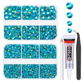qiipii Blue Zircon AB Resin Rhinestones w B7000 Jewelry Glue for Bedazzling Crafting 3mm 4mm 5mm 6mm Teal Blue Flatback Gems Stones Diamonds Charms for Nails Face Makeup Tumblers DIY Crafts Clothes