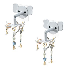 kumet 2-Pack 360° Rotating Jewelry Organizer, Self-Adhesive Necklace Hanger for Storing Necklaces, Bracelets, Watches, Rings, Ideal for Walls, Closets, Doors, and Bathrooms (Gray)