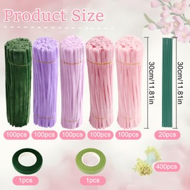 Tulip Bouquet Pfeifenreiniger Blumen Set，Suuwwn 500 Stück Pfeifenputzer zum Basteln Pfeifenreiniger zum Basteln Blumen Staubblatt für Blumenstrauß DIY (Rosa Lila)