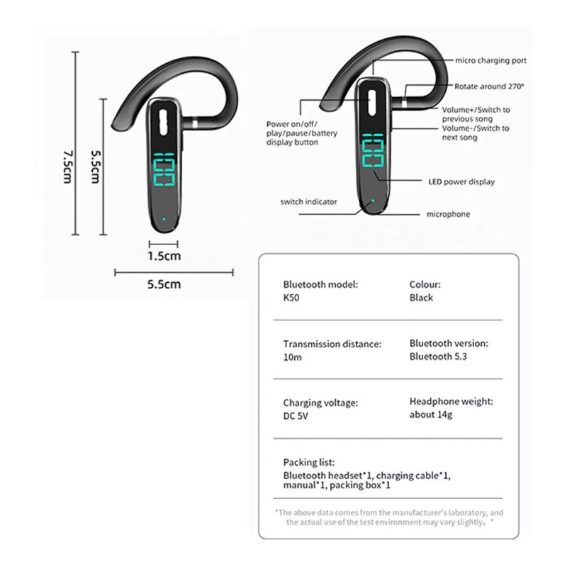 Hele Audifono K50 In Ear Bluetooth 5.3 Música Y Llamadas