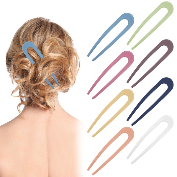 Pack of 8 French Pins Hair, Mabor 11.5 cm U-Shaped Hair Pins Colour Hair Fork Plastic U-Shaped Hairpins for Girls Women Hairstyle Accessories