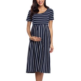 BBHoping Women’s Casual Striped Maternity Dress Short Knee Length Pregnancy Clothes for Baby Shower