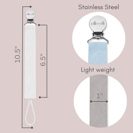 Ali+Oli Linen Strap Pacifier Clip (Sky) Set of 3 (10" x 1") Baby Pacifier Holder for Newborn Pacifiers & Teethers, Binky Clips, Silicone-Free Pacifier Clips