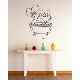 Relax Tub Bath Stylish Laundry Soap Washer Dryer Clean Shorts Pant Sock Shoes Tooth Paste Grandchildren Surprises Girl Boy Bedroom Wall Decal Sticker - Size: 32 Inch x 45 Inch