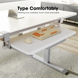 Fenge Keyboard Tray Under Desk, Pull Out Keyboard & Mouse Tray with C Clamp Mount, Sliding Keyboard Holder for Desk, 25.6 x 11.8 inch Large Slide-Out Platform Computer Drawer for Typing, White