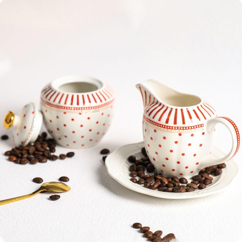 RockTrend Stripe Polka Dot Ceramic Coffee Serving Set Creamer and