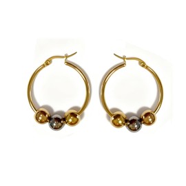 Hoop Earrings with Titanium Steel Ball Trendy Dangle Hoop Earrings for Women (30mm-Gold)