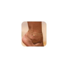 TINGN Anklet for Women - 14K Gold Plated Anklet with Letters Girls Multi-Row Anklet with Small Heart for Women Summer Beach Foot Jewellery Anklet Gifts for Women Girlfriend