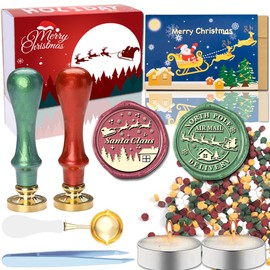 YOLAKIS Santa Claus Wax Seal Stamp Kit Christmas Wax Seal Kit Great for Invitation Christmas Cards Envelopes Gift Package Wax Seal Decoration (Christmas Wax Seal Kit)