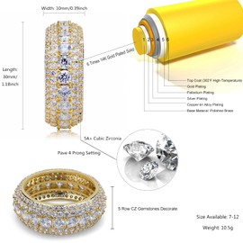 TOPGRILLZ 10MM Diamond Rings For Men 14K Gold Plated 5A+ Cubic Zirconia Iced Out Anniversary Bling Silver Band Pinky Mens Rings Fashion(Gold, 8)