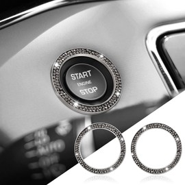 HEVLE 2PCS Car Bling Crystal Rhinestone Engine Start Ring Decals, Push to Start Button Cover, Key Ignition & Knob Bling Ring, Key Ignition Knob Bling Ring, Bling Car Accessories for Women