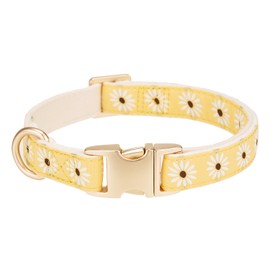 Petiry Woven Dog Collar with Metal Clasp,Stylish Floral Corduroy Collar For Fashion and Comfort,for Small Dogs Neck 25-38cm,Yellow