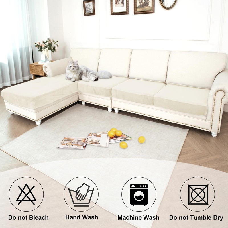 NAISI Waterproof Couch Cushion Covers Thick Velvet Fabric Washable Sofa
