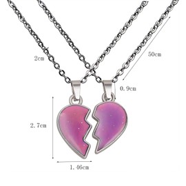 Pack of 2 BFF Women's Girls Necklace Women's Heart Friendship Chain for Different Colour Changing at Different Temperatures Chain, Metal