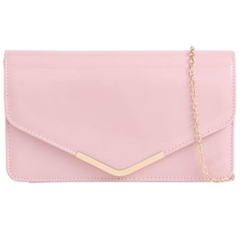 fi9 ® Patent Leather Bridal Wedding Evening Handbag Party Purse Clutch Shoulder Handbag (Pale Pink), Pale Pink