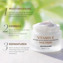 Neutriherbs Face Cream with Vitamin E, Face Cream Moisturiser Day and Night Cream Nourishing and Moisturising Skin 1.7 oz (Vitamin E Cream)