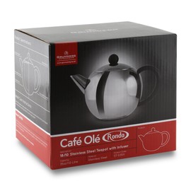 Café Ole Rondo ST-017X Stainless Steel Tea Pot Easy Pour Teapot with Infuser Basket 17oz 500ml, Black Bakelite Handle