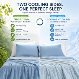 Amélie Home Cooling Comforter with Natural Tencel™ Lyocell, Cooling Blanket for Hot Sleepers, Night Sweats & Light Sleepers, Soft & Breathable Lightweight Summer Blanket, Q-Max 0.45, Queen, Blue
